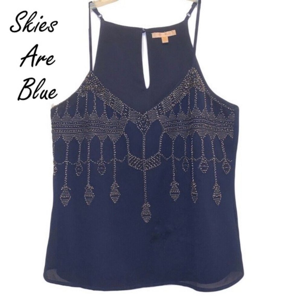 Skies Are Blue Beaded Embellished Tank Top EUC